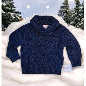 Cat & Jack Navy Shawl Collar Sweater Button Knit Cotton Blend Sz 12m Toddler NWT